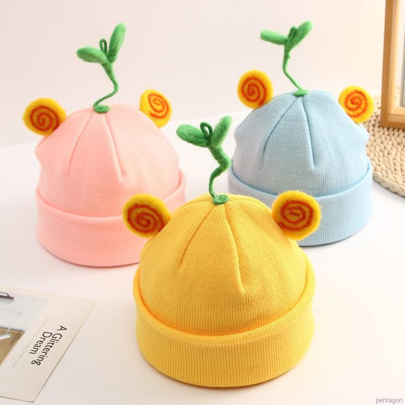 Mũ Beanie Dệt Kim Mềm Màu Trơn Giữ Ấm Mùa Đông In Họa Tiết Hoạt Hình Cho Bé Trai / Gái
