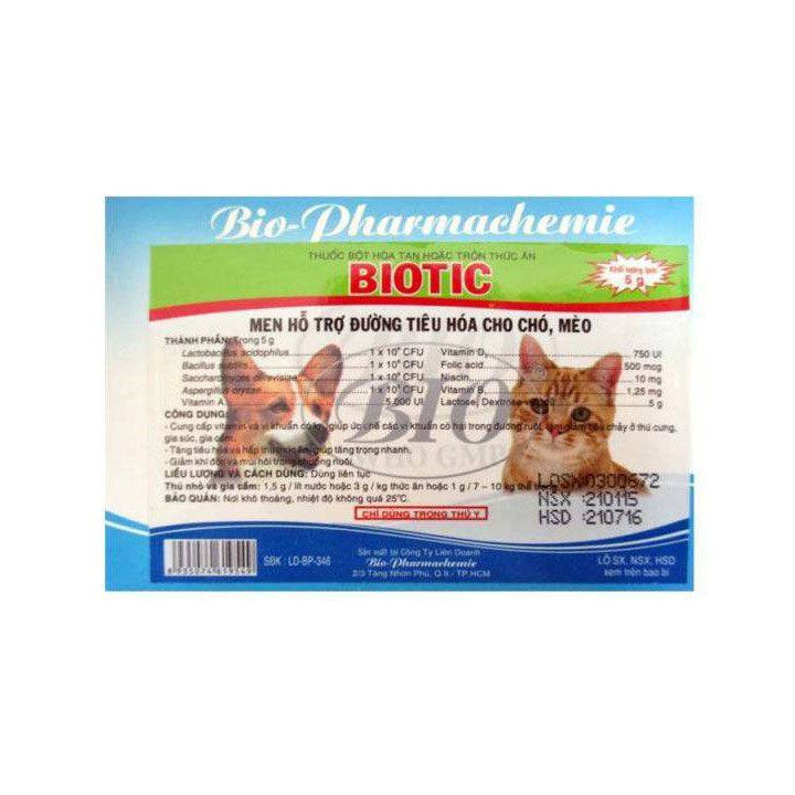 Men hỗ trợ đường tiêu hóa cho chó mèo Bio- tic 5g