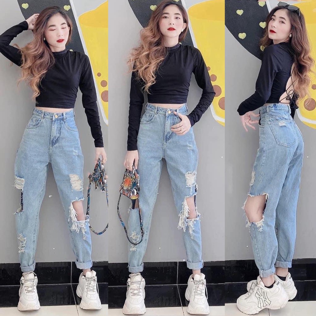 Quần baggy jean nữ đẹp giá rẻ lưng cao chất jean mềm mịn cao cấp thời trang AMISHASHOP98 AMSAll