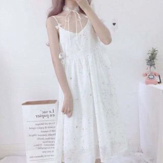 [Hàng oder] Set váy trắng hai dây đính sao