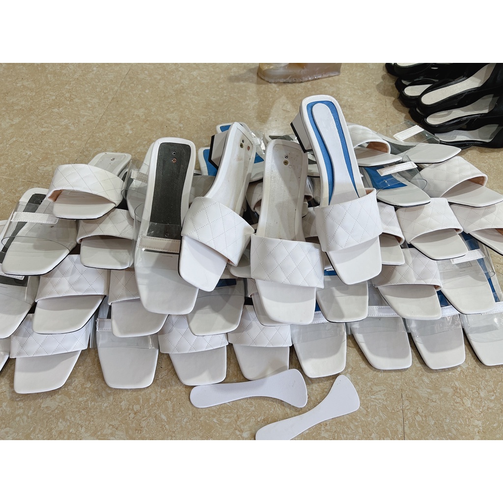 Dép nữ cao 3 phân đế vuông Trần chỉ sang trọng, guốc nữ cao 3P - Giày Bánh Bèo mã Tranchi