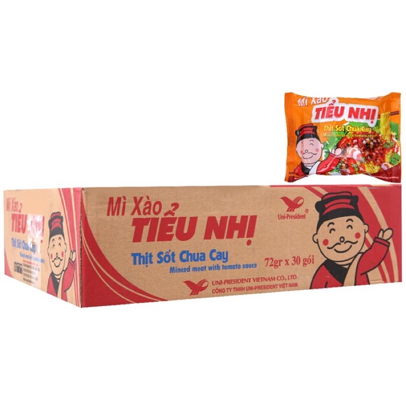 Thùng 30 gói mì xào Tiểu Nhị thịt sốt chua cay