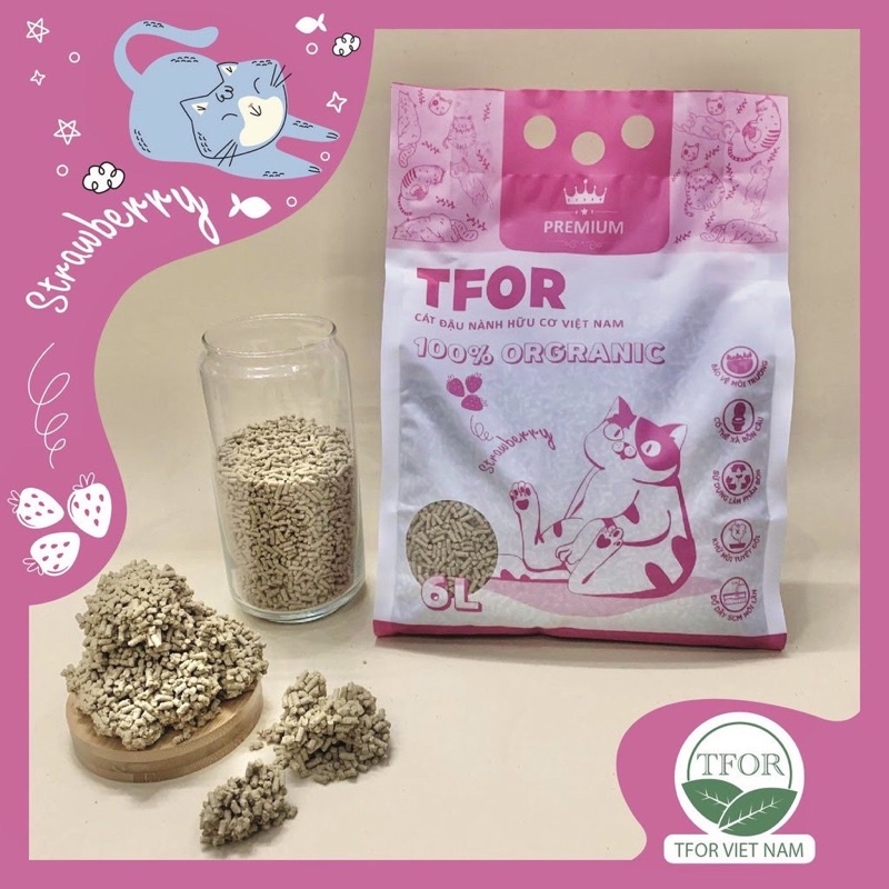Cát đậu nành TFOR,cát vệ sinh cho mèo hữu cơ Việt Nam xả được trong bồn vệ sinh