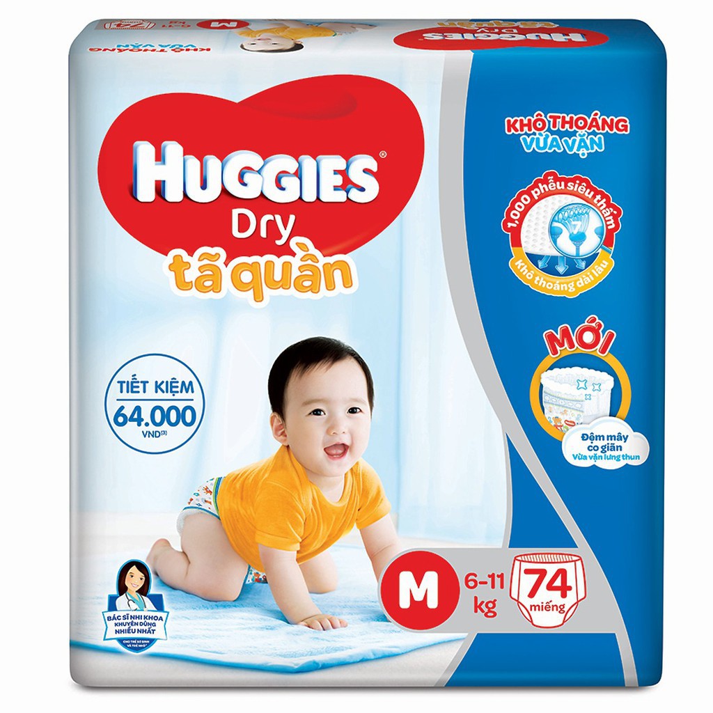 [RẺ VÔ ĐỊCH]Tã quần Huggies M74/ L68/ XL62/ XXL56 (Đệm mây co giãn) mâu mới bao bì mới