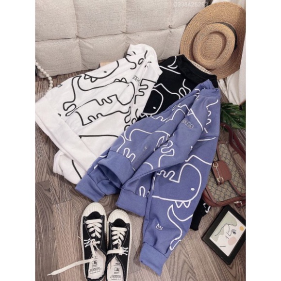 Áo sweater Unisex Áo nỉ dài tay họa tiết in hình khủng long dễ thương cá tính
