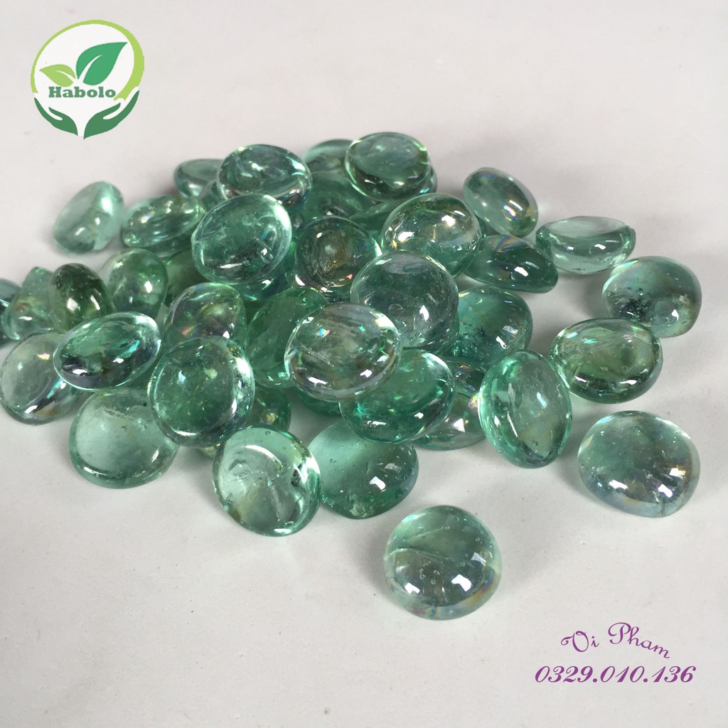 Đá thủy tinh trang trí bể cá, sân vườn, chậu cây cảnh...Màu xanh bích [Bịch 300g]