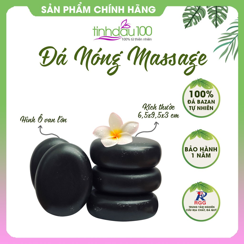 Đá nóng massage body viên ovan lớn 6.5x9.5x3cm, đá bazan tự nhiên đã được kiểm định. Bảo hành 01 năm Tinh Dầu 100 Shop