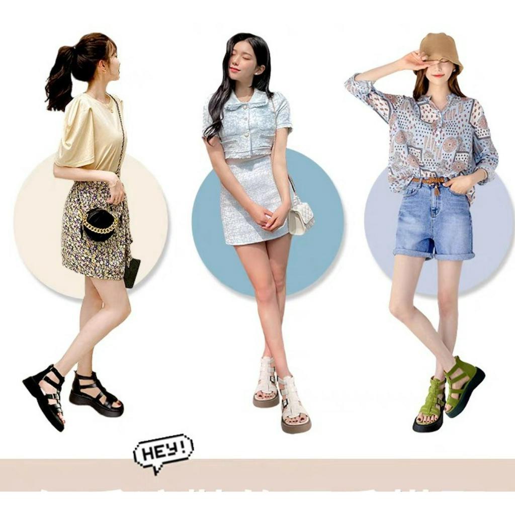 GIÀY SANDAL NỮ ATHENA cổ cao kéo khóa sau Hàn Quốc quai hậu Màu Đen/Kem Xang đan hot mới biển đi học