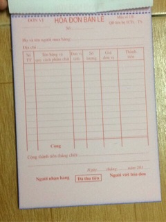 Hoá đơn bán lẻ 2 liên theo đúng mẫu quy định