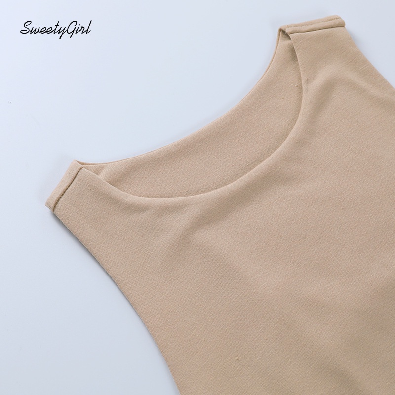 Áo Liền Quần Sát Nách Cổ Tròn Hở Lưng Màu Trơn Thời Trang Quyến Rũ Cho Nữ