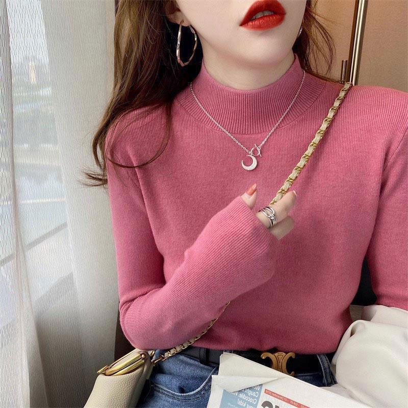 Áo Dệt Kim Tay Dài Cổ Cao Dáng Ôm Phong Cách Hàn Quốc Thời Trang Cho Nữ