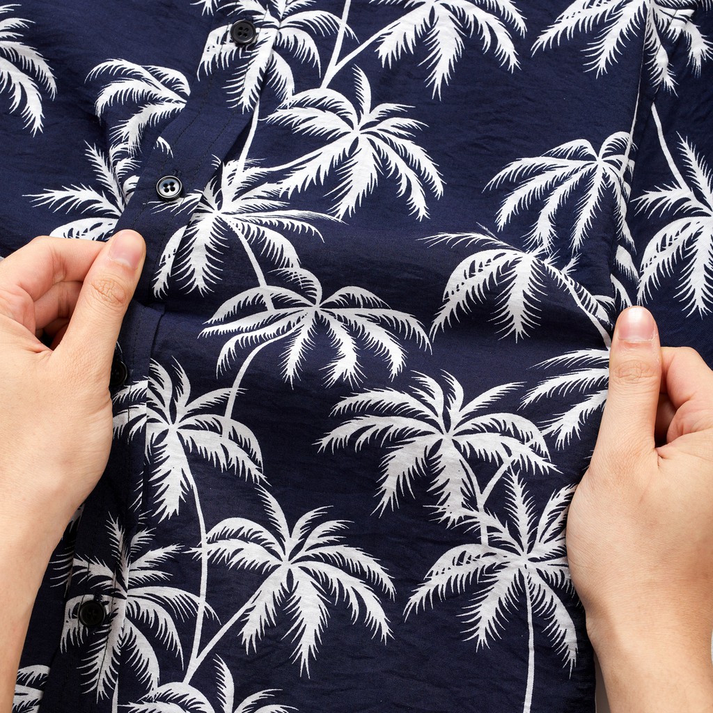 Áo Sơ Mi Nam Hoạ Tiết Palm Cổ tàu Cộc Tay BANANA HOMME Chất vải Linen thoáng mát, ít nhăn Cao Cấp, Trẻ Trung 2021 | BigBuy360 - bigbuy360.vn