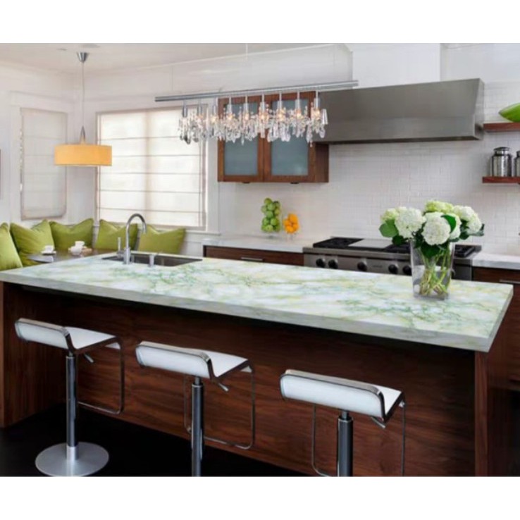 Decal giấy dán tường giả đá hoa cương vân xanh khổ 0.6m keo sẵn