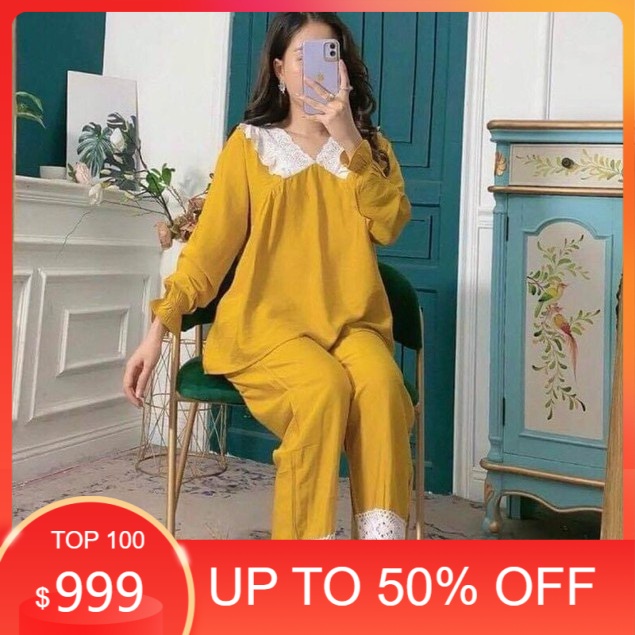 Bộ bầu và sau sinh vải đũi,cổ ren dài tay có khóa kéo cho bé bú sau sinh- VM Mom
