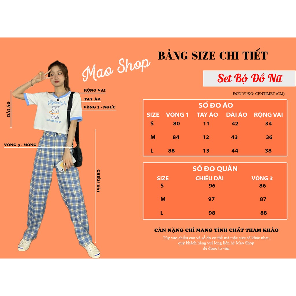 Đồ bộ nữ áo croptop phối quần ống rộng caro ulzzang B01 - MaoMao