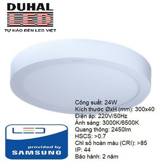 (Chính hãng) ĐÈN LED ỐP TRẦN TRÒN NỔI 24W DUHAL