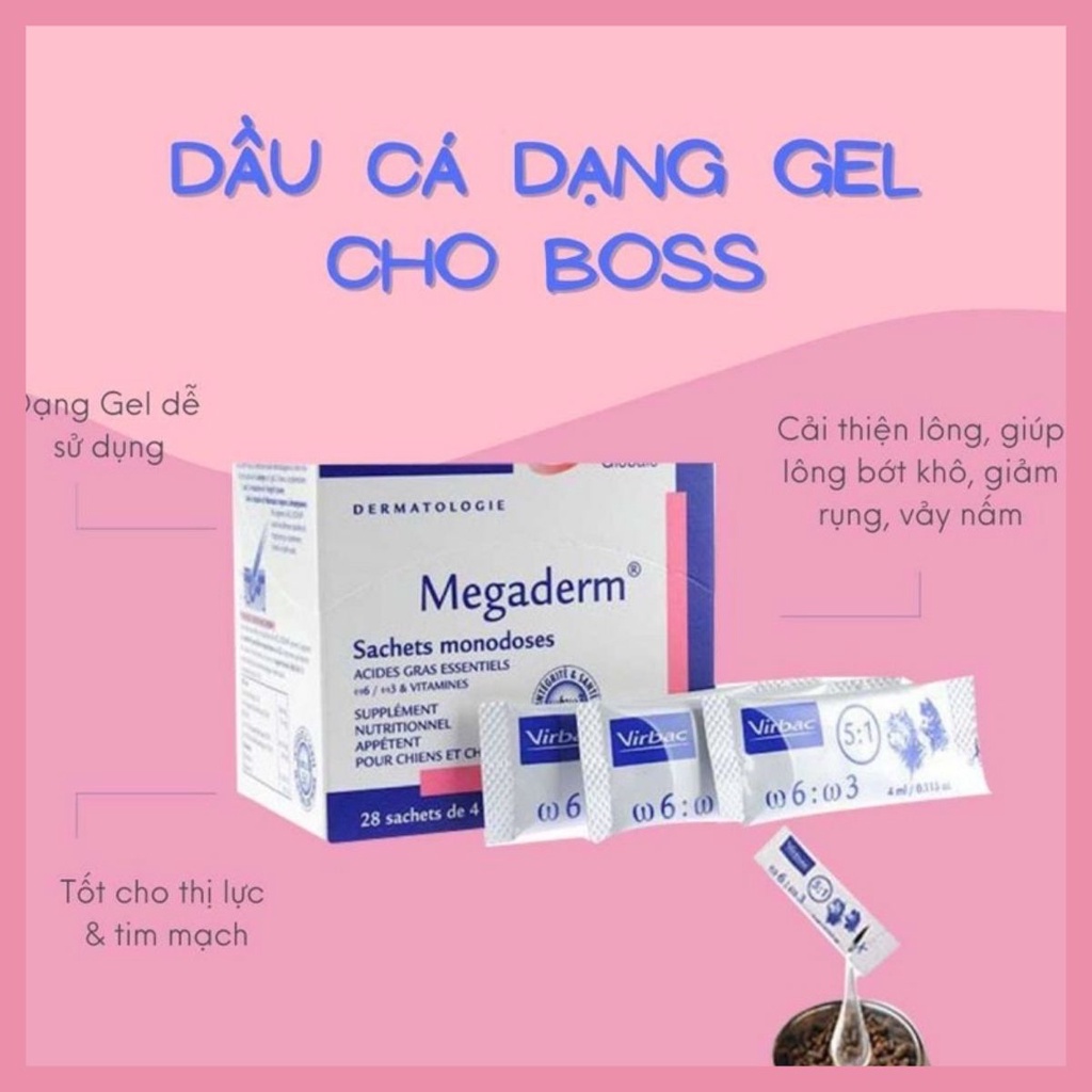 Gel Dinh Dưỡng  Megaderm Giúp Mượt Lông, Da Và Giảm Ngứa Chó Mèo, Gói 4ml
