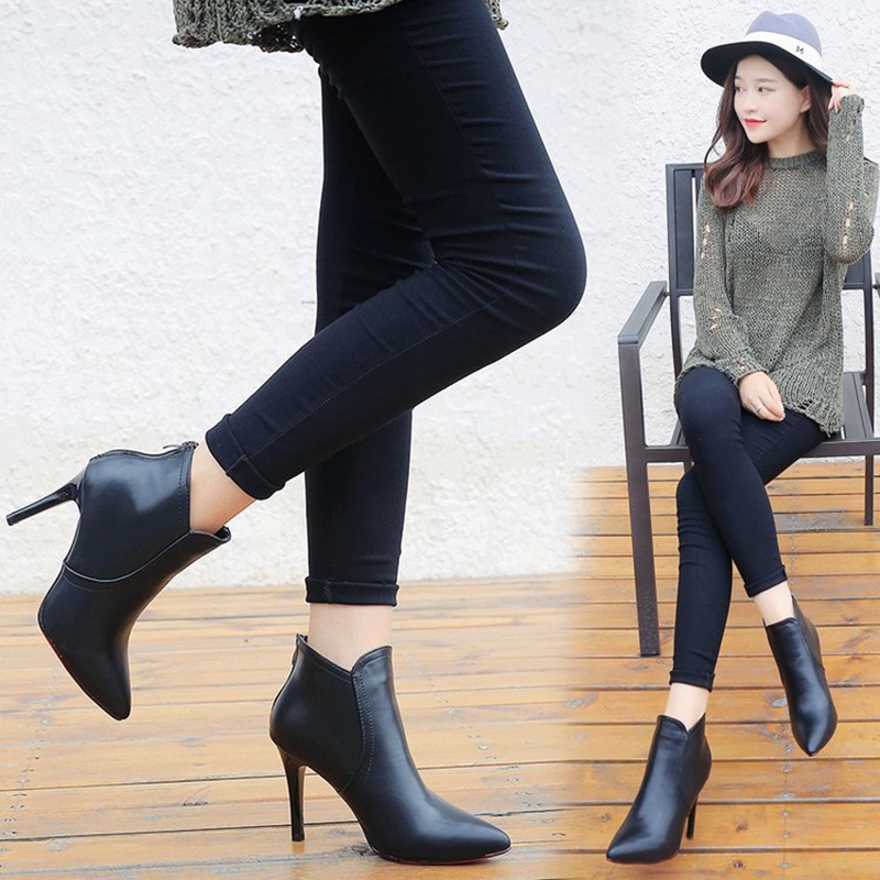 Giày bốt IELGY cổ thấp siêu cao gót nhọn phong cách đơn giản thời trang dành cho nữ