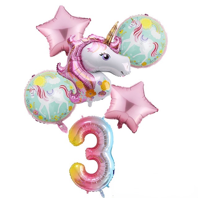 Set 6 Bong Bóng Hình Kỳ Lân 18 inch 32 inch 0-9 Trang Trí Tiệc Sinh Nhật
