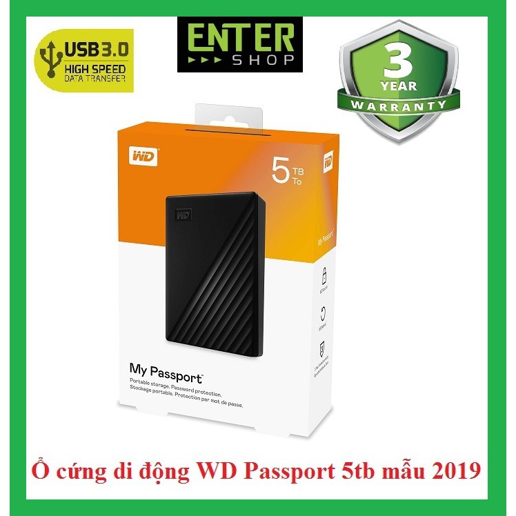 [Mã ELMS4 giảm 7% đơn 500K] Ổ cứng di động WD My Passport 1Tb đến 5Tb Mẫu 2019 Tặng túi đựng