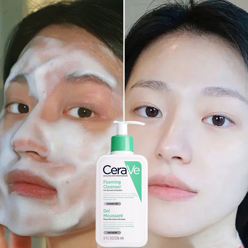 Sửa rửa mặt cerave Foaming Facial Cleanser 236ml/473ml cho da dầu mụn nhạy cảm Làm mới và dưỡng ẩm cho da dầu mụn Nước rửa mặt