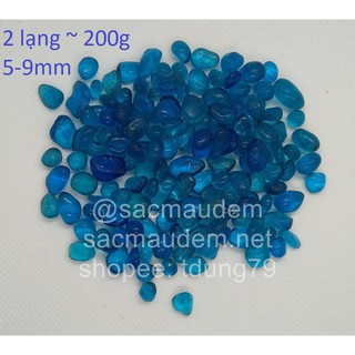 Sỏi thủy tinh / cát thủy tinh màu xanh nước biển trong suốt trang trí trong lọ hoa, kích thước 5 - 9mm (2 lạng ~ 200g)