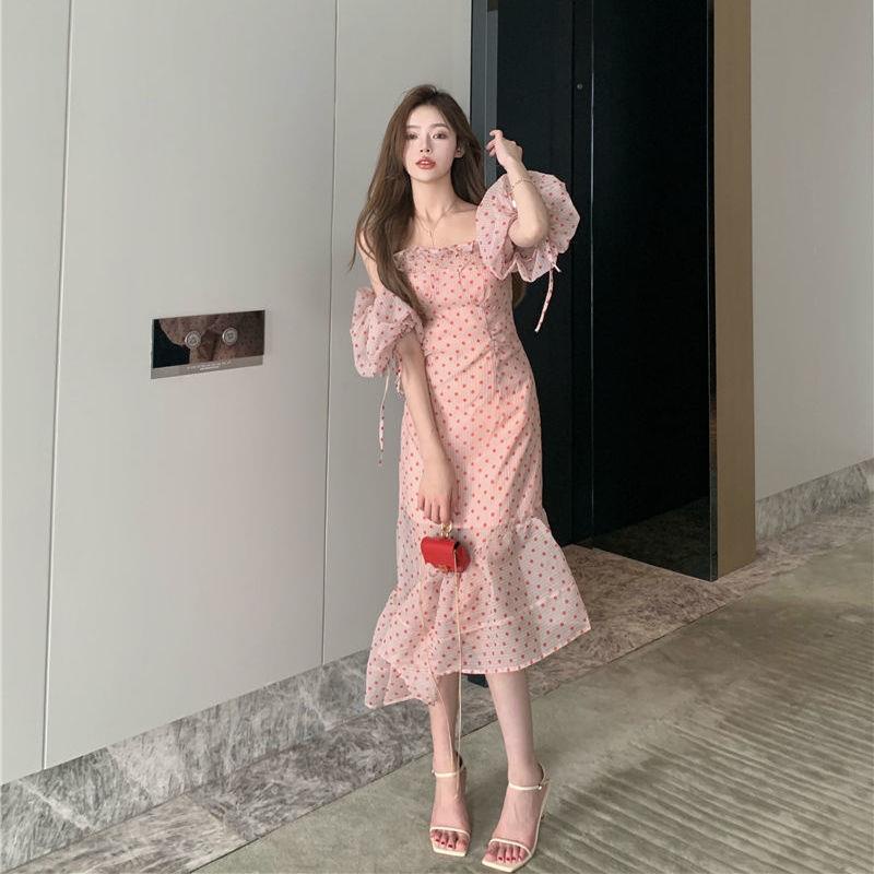 Đầm hai dây đuôi cá họa tiết chấm bi thời trang mùa hè cho nữ | BigBuy360 - bigbuy360.vn