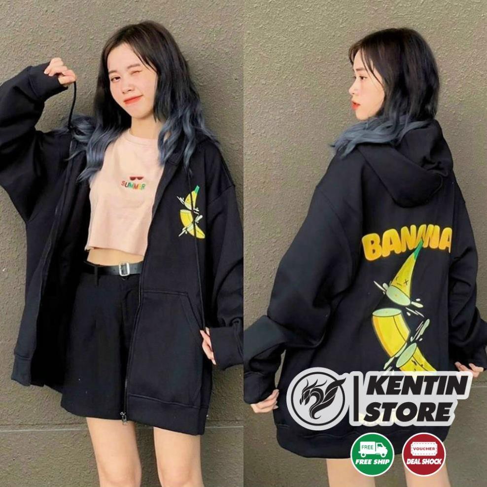 Áo Hoodie Không Xù lông Dành Cho Cặp Đôi Có Mũ Chất Nỉ Form rộngUnisex in hình BANANA (ảnh thật) KENTIN