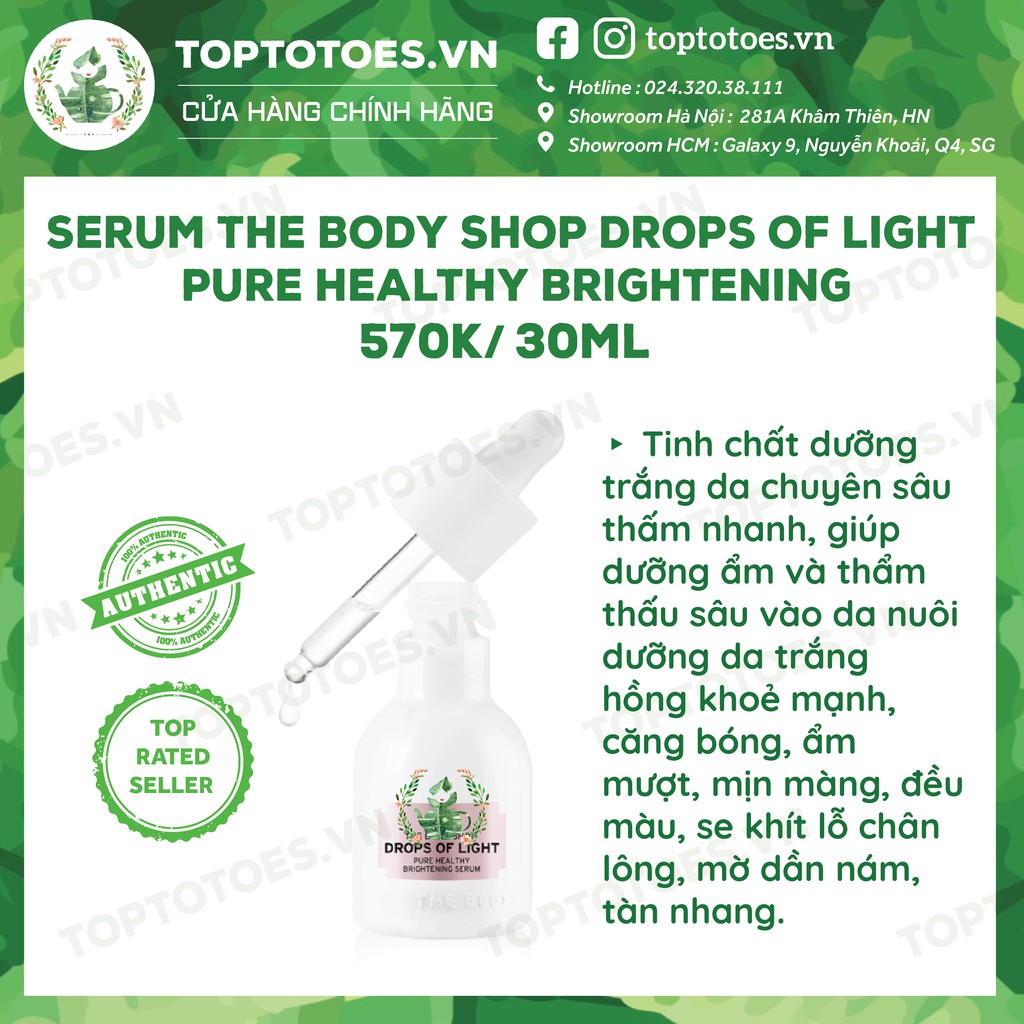 Bộ sản phẩm Drops of Light The Body Shop dưỡng da trắng hồng sữa rửa mặt, essence, serum, kem dưỡng