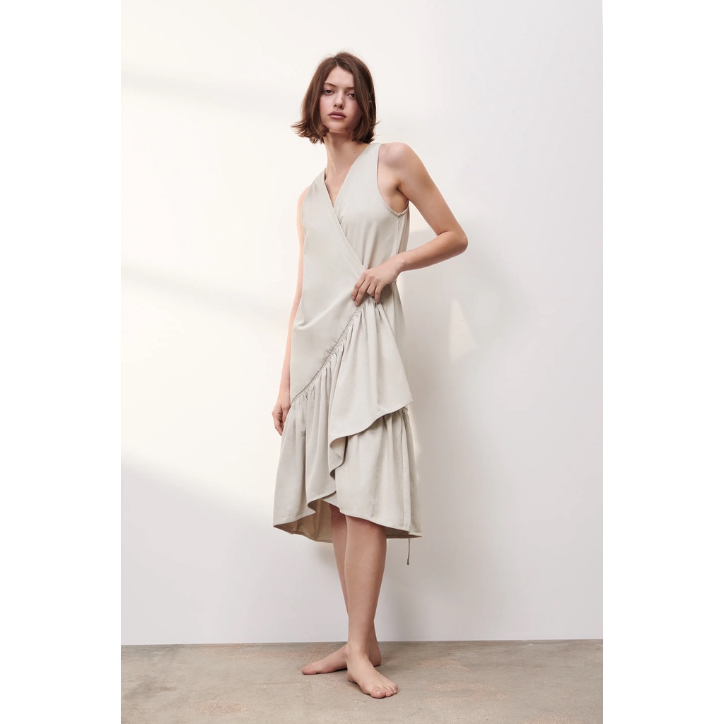 Đầm vạt chéo nhún bèo ZARA Nhật Auth