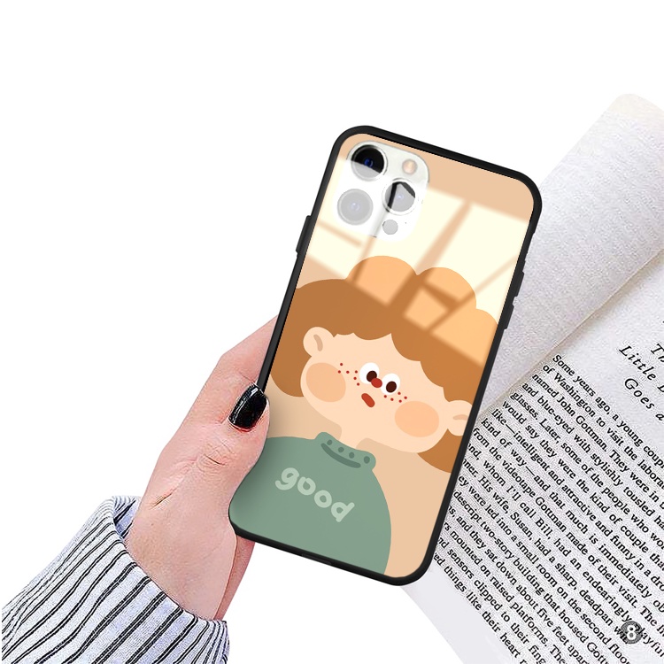 Ốp iphone kính cường lực Cặp đôi tóc xoăn nâu cho 11/11pro/11promax/x/xr/xsmax/6/7/8/plus/12 pro max/13 pro max-k364