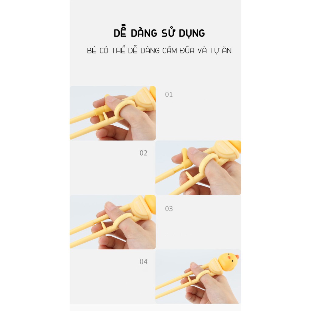 Đũa xỏ ngón tập gắp cho bé Goryeo Baby Hàn Quốc, đũa silicon đầu dẹt tập ăn - Monnie Kids