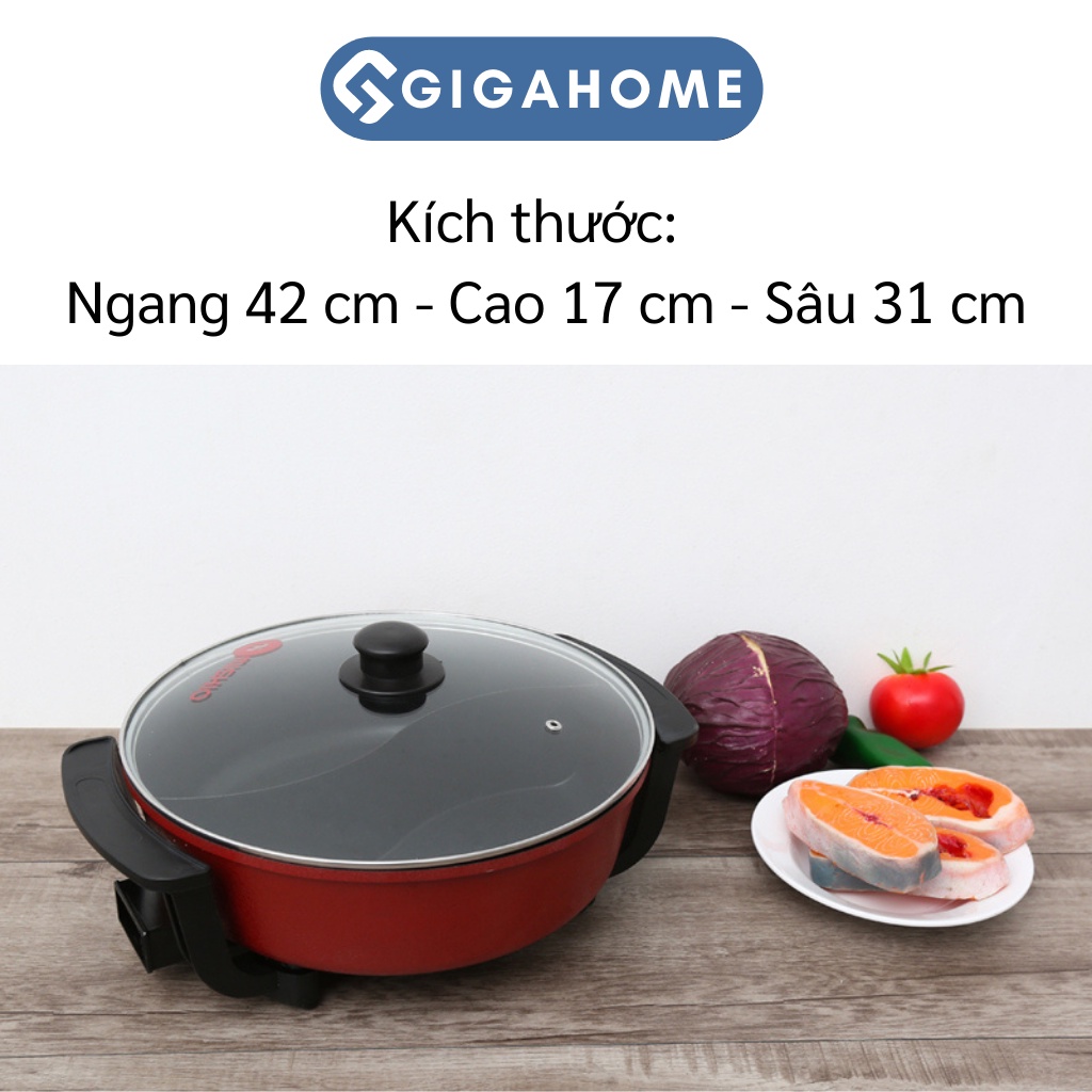 Nồi Lẩu Điện 2 Ngăn 5 Lít GIGAHOME Công Suất 1500W Tráng Men Chống Dính 10309