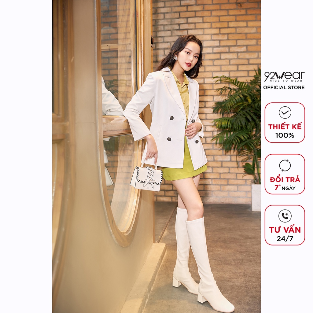Áo vest blazer nữ 92WEAR thiết kế dài tay cổ bẻ hàn quốc thanh lịch, trẻ trung VDA2128 | BigBuy360 - bigbuy360.vn