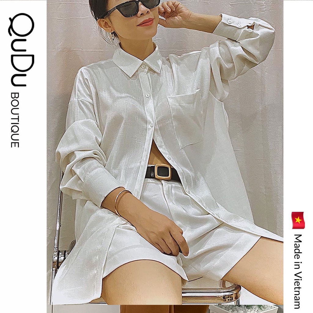 [Thiết Kế QuDu ] Áo Sơ Mi Nữ Dài Tay TRƠN Basic Unisex Dáng Rộng Trắng và Đen Kiểu Áo Sơ Mi Nữ Tay Dài Form Rộng Suông