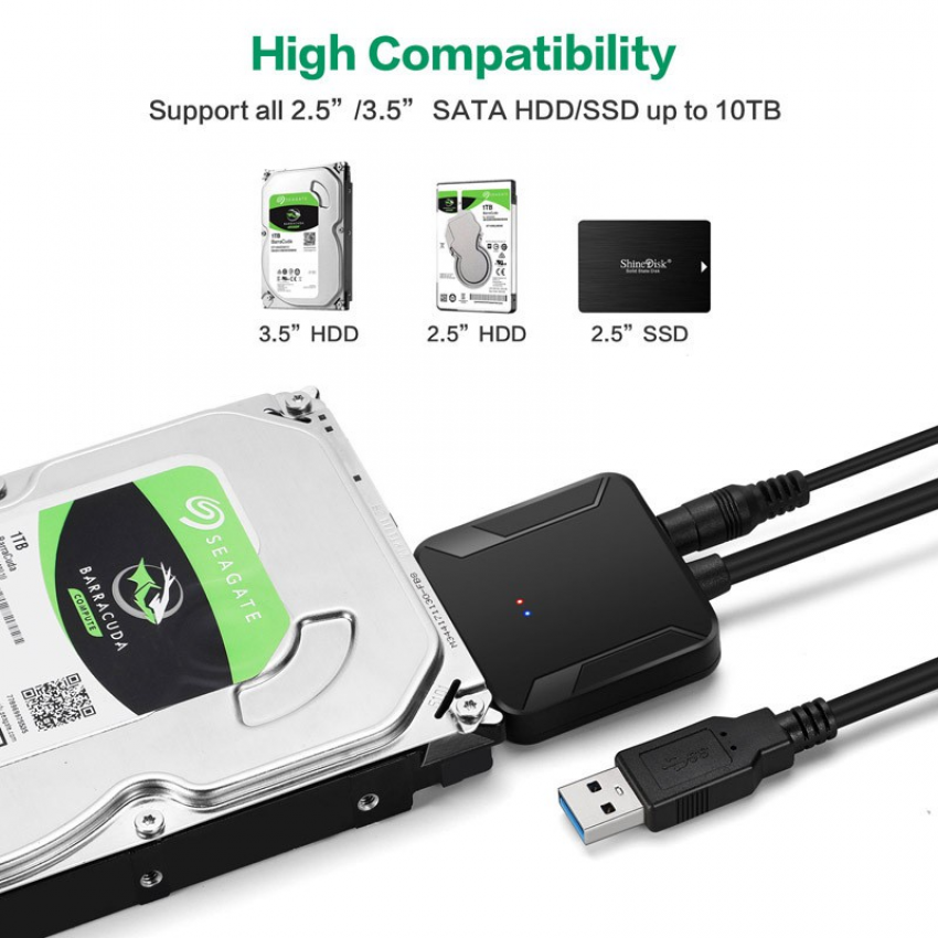USB3.0 sang SATA2.53.5 inch Ổ cứng HDD / SSD Bộ chuyển đổi nguồn 12V / 2A cho 2.5 / 3.5 inch HDD / SSD Drive Wire Adapter Cáp chuyển đổi có dây Cáp USB Sata