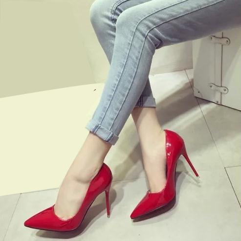 Giày cao gót 7cm mũi nhọn màu xanh dương/đen phong cách Âu Mỹ