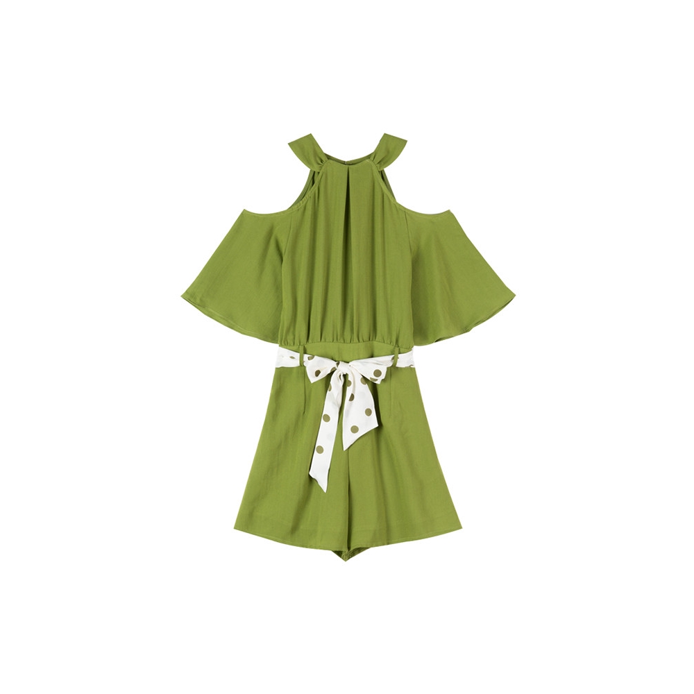 Jumpsuit Ngắn Hở Vai Ống Rộng Màu Xanh Matcha Xinh Xắn Dễ Thương