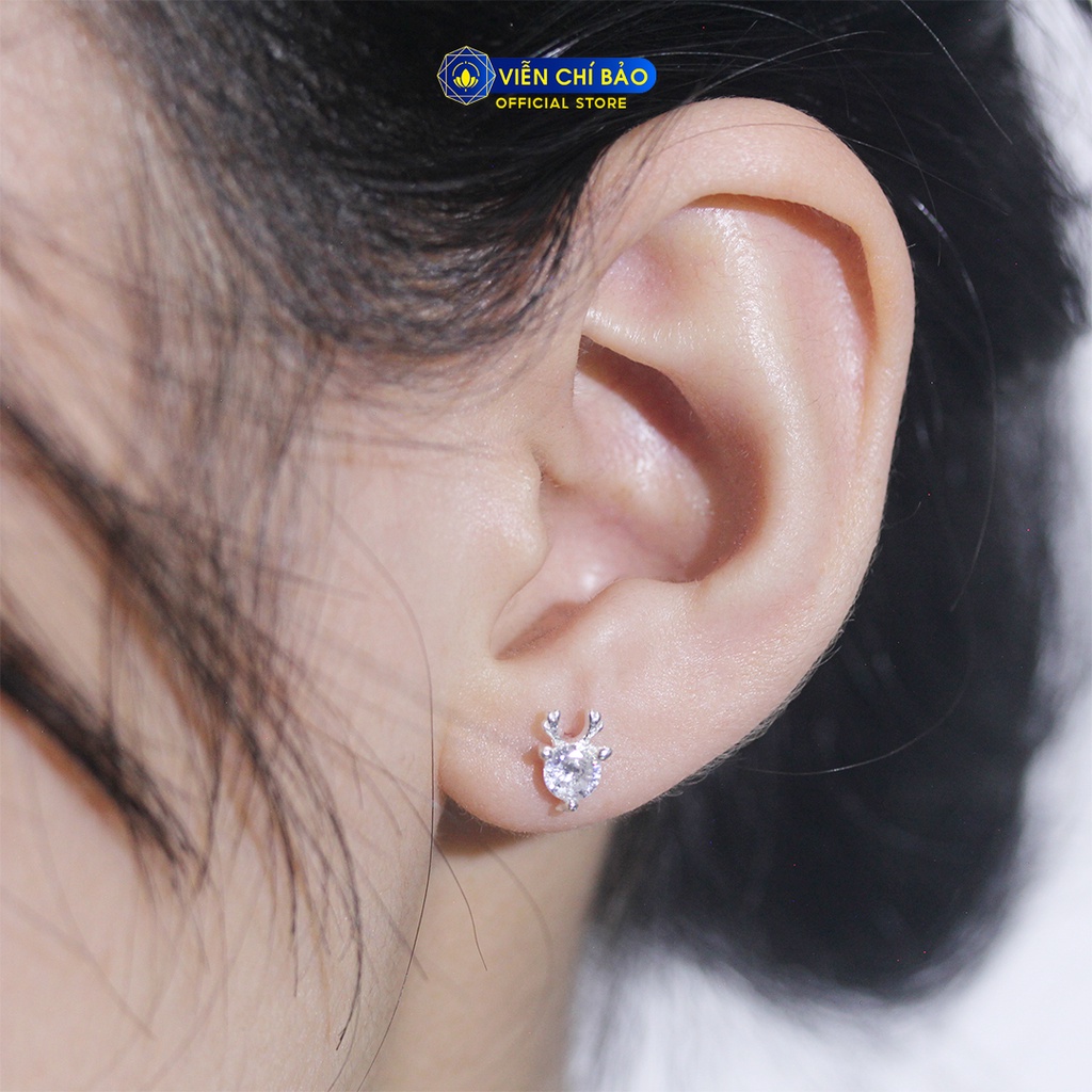 Bông tai bạc nữ Tuần Lộc đính đá chất liệu bạc 925 thời trang phụ kiện trang sức Viễn Chí Bảo E0102