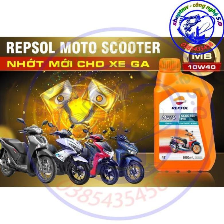 Nhớt xe tay ga cao cấp Repsol Scooter SynThetic 10W40 MB 800ml - Nhập Tây Ban Nha