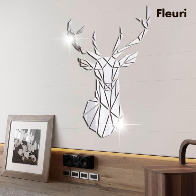 Đề Can Acrylic Hình Hươu Tráng Gương Màu Đen Dán Tường Trang Trí Nhà Cửa