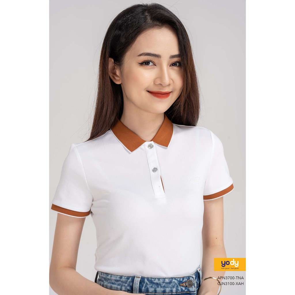 Áo Polo Nữ Cafe Phối Nẹp Thun Cotton Co Giãn, Thấm Hút Mồ Hôi, Thời Trang Công Sở - Mã: APN3700