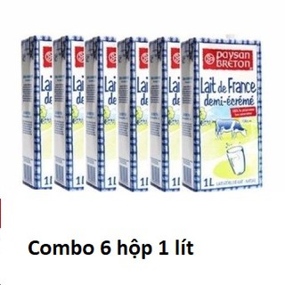 Combo 6 sữa tươi pháp ít béo paysan breton hộp 1l , sữa tươi nhập khẩu