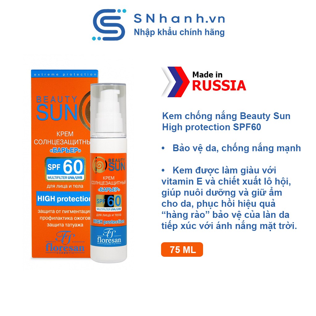 Kem chống nắng Floresan Beauty Sun High protection SPF60 75ml