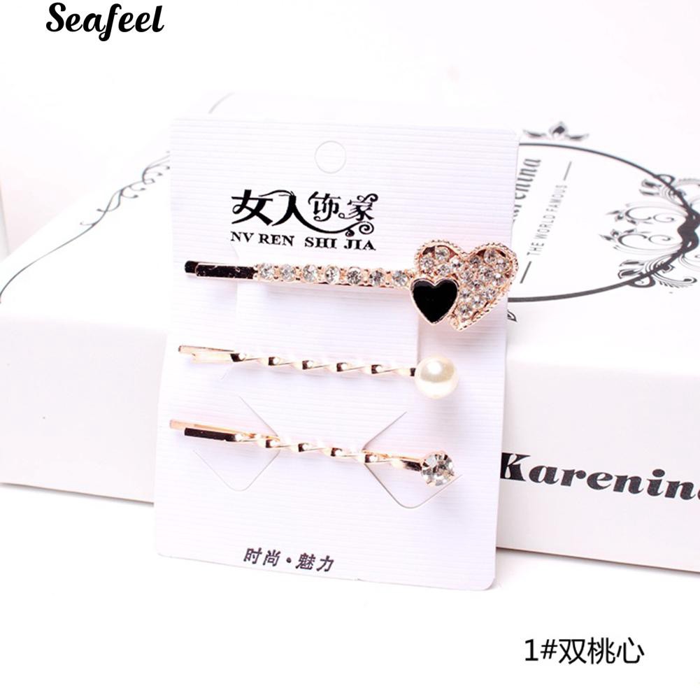 Set 3 kẹp tóc tạo hình trái tim đính đá thời trang cho nữ