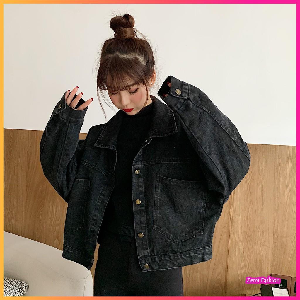 Áo Khoác Jean Nữ, Áo Khoác Bò Nữ Đen Jean Denim Form Rộng Ulzzang