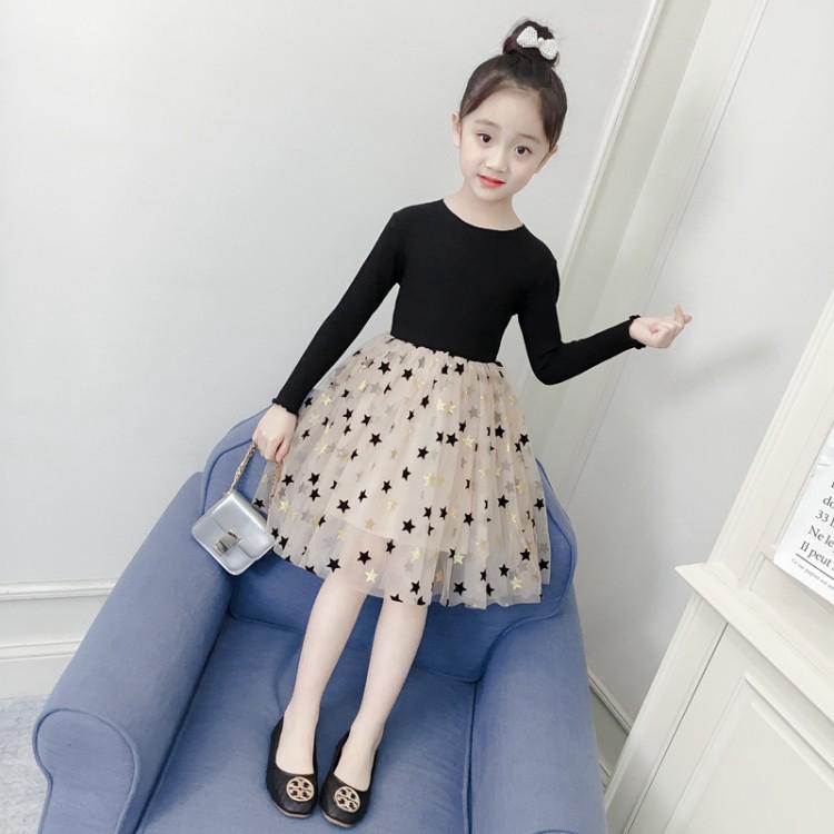 Váy tay dài họa tiết ngôi sao 5 cánh dễ thương đáng yêu dành cho bé gái