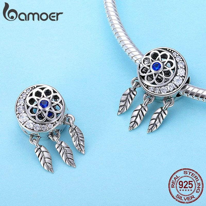 Hạt Xỏ BAMOER bằng bạc 925 Hình Mặt Trăng Và Dreamcatcher Dùng Làm Vòng Tay DIY