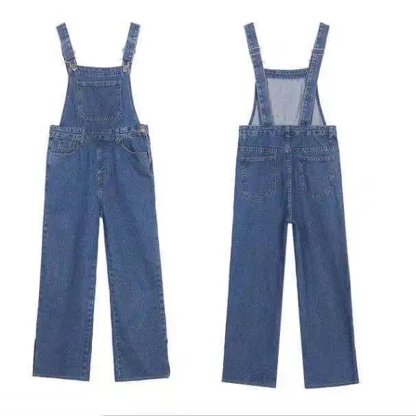 Áo liền quần denim Ống Rộng Xẻ Tà Lưng Cao Thời Trang Hàn Quốc Cá Tính