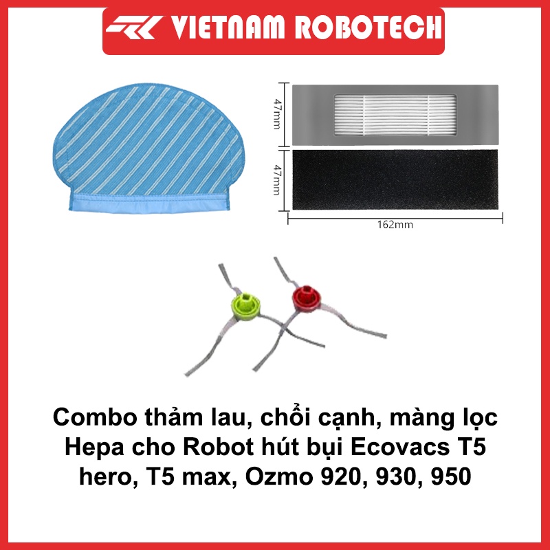 Combo chổi, thảm, màng lọc Hepa cho robot hút bụi T5 Hero, T5 Max, T5 Neo, Ozmo 920, Ozmo 930, Ozmo 950